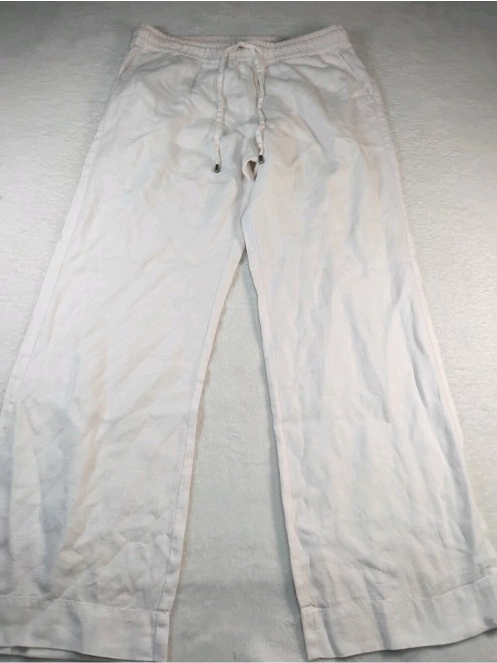 Tommy Bahama Womens Wide Leg 100% Linen Pants Pull On Drawstring Pockets S Cream